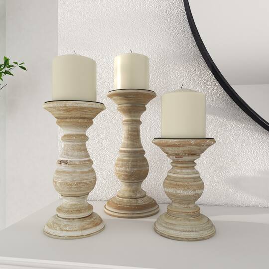Mango Wood Traditional Candle Holder Set